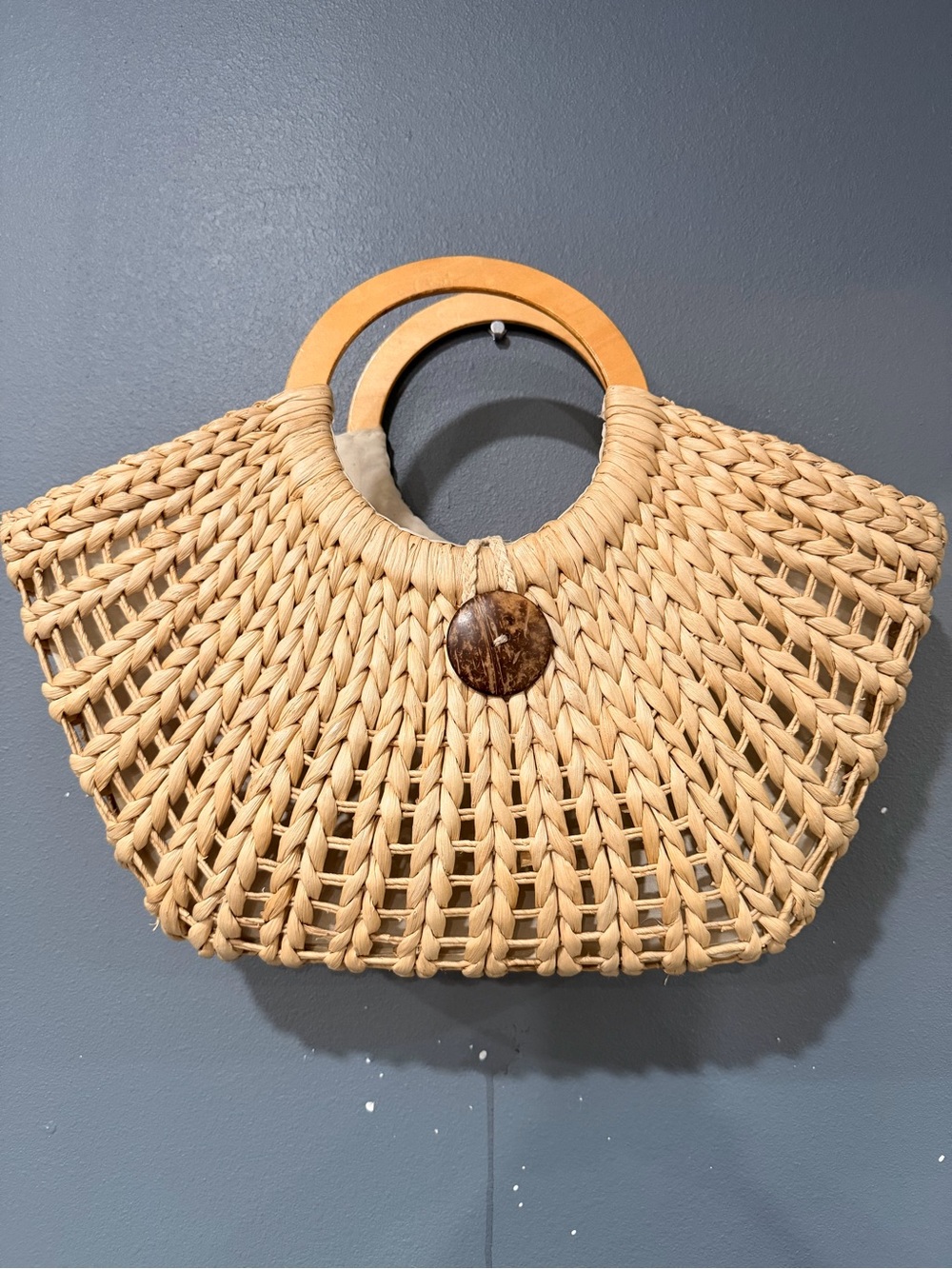 Natural Woven Straw Tote with Wooden Handles